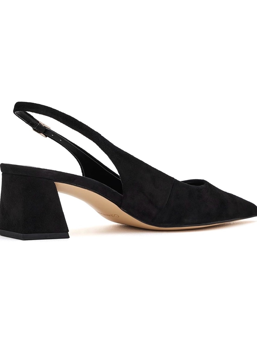 Calvin Klein Black Suede Slingback Pointed Block Heel NWOB - Picture 3 of 7